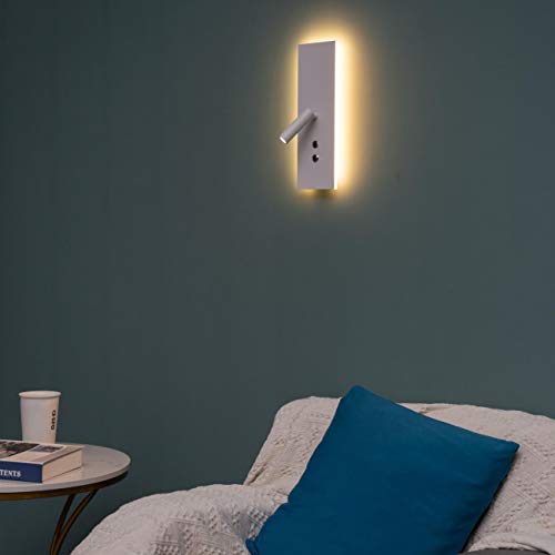 Kosilum – Wandleuchte für Leselampe, LED, doppelter Schalter und USB-Ladegerät – Hasta – warmweißes Licht Beleuchtung Wohnzimmer Küche Flur – 3 W + 12 W – 300 lm + 800 lm – integrierte LED – IP20 Kosilum – Wandleuchte für Leselampe, LED, doppelter Schalter und USB-Ladegerät – Hasta – warmweißes Licht Beleuchtung Wohnzimmer Küche Flur – 3 W + 12 W – 300 lm + 800 lm – integrierte LED – IP20 von KOSILUM