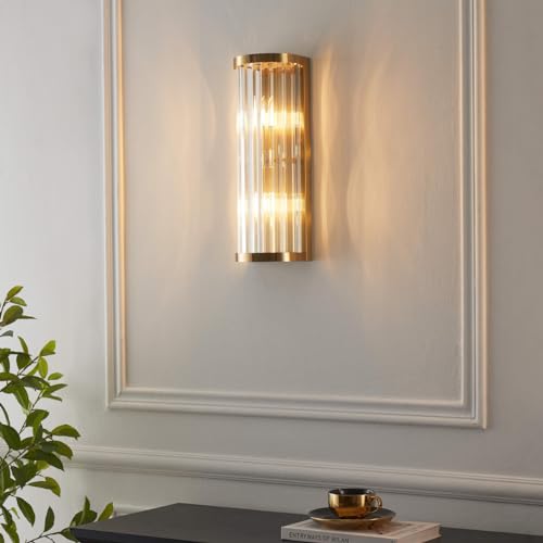 Kosilum – Wandleuchte halbrund, mit Quasten, transparent – Andria – Licht warmweiß Beleuchtung Wohnzimmer Schlafzimmer Küche Flur – 2 x max. 25 W – E14 – IP20 von KOSILUM