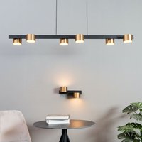 Lange schwarz-goldene LED-Hängeleuchte mit 6 Spots - Tango von KOSILUM