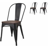 2er-Set Industrial Style Stühle aus Metall in Mattschwarz und Sitzfläche aus dunklem Holz - Kosmi 2er-Set Industrial Style Stühle aus Metall in Mattschwarz und Sitzfläche aus dunklem Holz - Kosmi von KOSMI