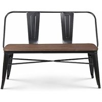 Kosmi - Bank aus mattschwarzem Metall mit Rückenlehne und Sitzfläche aus dunklem Holz - Industrial Style - schwarz von KOSMI