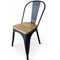 KOSMI – Stuhl aus mattschwarzem Metall und Sitz aus hellem Holz – Industriestil von KOSMI