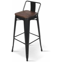 Barhocker aus mattschwarzem Metall und Sitz aus dunklem Holz mit Rückenlehne, Barstuhl Barhocker aus Metall und Holz hoch Höhe 66cm ideal für einen von KOSMI