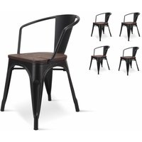 Satz von 4 Stühlen aus Metall in Schwarz und dunklem Holz Industrial Style Factory aus Metall in Mattschwarz, Sitzfläche aus dunklem Holz und von KOSMI