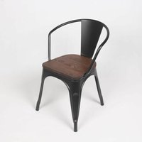 Kosmi - Schwarzer Metallstuhl und dunkles Holz Factory Industrial Style aus mattschwarzem Metall, Sitzfläche und Armlehnen aus dunklem Holz - schwarz von KOSMI
