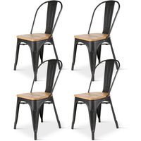 Set mit 4 Stühlen aus mattschwarzem Metall mit Sitz aus hellem Holz - Industrial Style von KOSMI