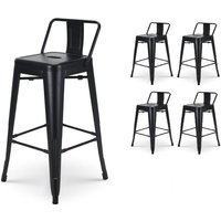 Set mit 4 mattschwarzen Metall-Barhockern im Industriestil - Mit Rückenlehne - Höhe 66cm von KOSMI