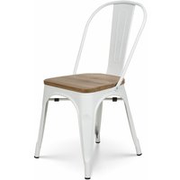 Kosmi - Weißer Stuhl aus Metall und hellem Holz Factory Industrial Style aus mattweißem Metall und Sitzfläche aus hellem Holz von KOSMI