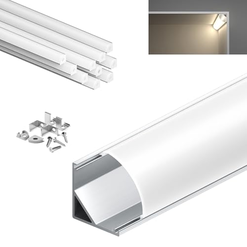 KOSOOM 1M LED Eckprofil geeignet für Streifen mit Metallklammerabdeckung matt staubdichte Streuschicht jede Packung 10 Stück Oberflächenmontage maximale Breite des LED Streifen 10 mm von KOSOOM
