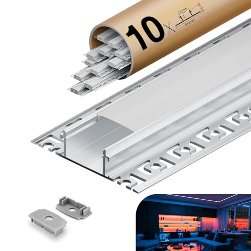 KOSOOM 10 LED Profil für Streifen x 2 Meter Abdeckung matt LED Aluminium Profil 2m Maße 24,4mm (Lamellen 61,8mm) x 13,8 mm unterstützt Streifen mit einer Breite von weniger als oder gleich 20mm von KOSOOM