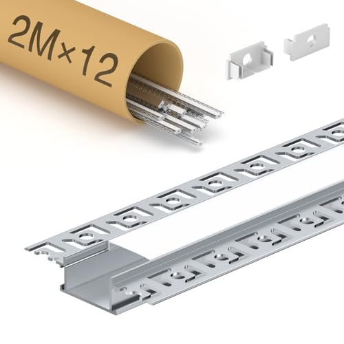 KOSOOM 12 Stück LED Trockenbauprofil - LED Profil 2m - mit lichtundurchlässiger Abdeckung - 64,2 x 13,8 mm - passend für Led Streifen unter 20 mm KOSOOM 12 Stück LED Trockenbauprofil - LED Profil 2m - mit lichtundurchlässiger Abdeckung - 64,2 x 13,8 mm - passend für Led Streifen unter 20 mm von KOSOOM