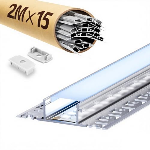 KOSOOM 15 LED Fliesenprofil 2m ohne Vorfräsung, Einfache Montage Flächenbündiges LED Unterputzprofil für Led Streifen bis 20 mm, Inkl. Abdeckung & Endkappen KOSOOM 15 LED Fliesenprofil 2m ohne Vorfräsung, Einfache Montage Flächenbündiges LED Unterputzprofil für Led Streifen bis 20 mm, Inkl. Abdeckung & Endkappen von KOSOOM