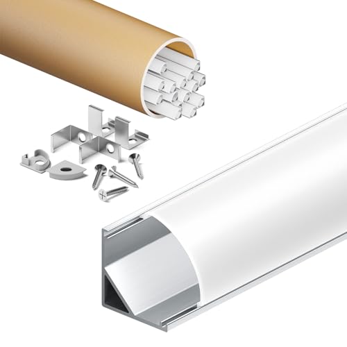 KOSOOM 2 m LED Eckprofill 2m x 15 Stück, ausgestattet mit einem undurchsichtigen Deckel, Gesamtabmessungen 15,8 x 15,8 mm, geeignet für LED Streifen unter 10 mm von KOSOOM
