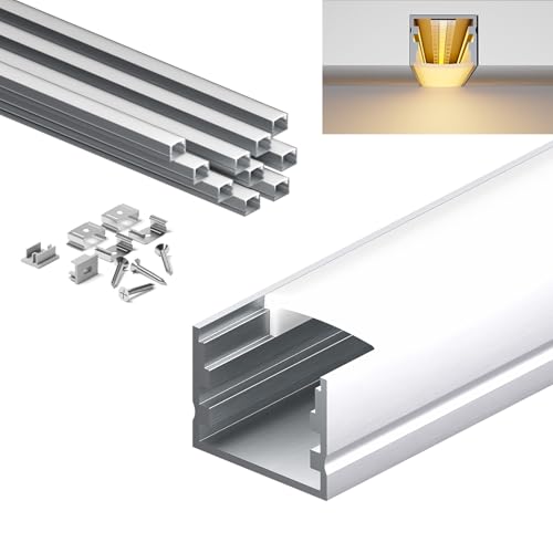 KOSOOM 2 m LED Streifen Profil für Unterputzmontage, 10 Stück, Aluminiumprofilgröße 20 x 15 mm mit mattem Staubschutz, geeignet für LED-Streifen kleiner als 15 mm von KOSOOM