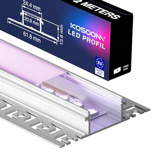 KOSOOM 20 LED Trockenbauprofil 2m & LED Fliesenprofil, Aluminium Einbauprofil für LED Streifen bis 20mm, LED Leiste Unterputz Schiene für Trockenbau, Gipskarton, Fliesen und Wände KOSOOM 20 LED Trockenbauprofil 2m & LED Fliesenprofil, Aluminium Einbauprofil für LED Streifen bis 20mm, LED Leiste Unterputz Schiene für Trockenbau, Gipskarton, Fliesen und Wände von KOSOOM