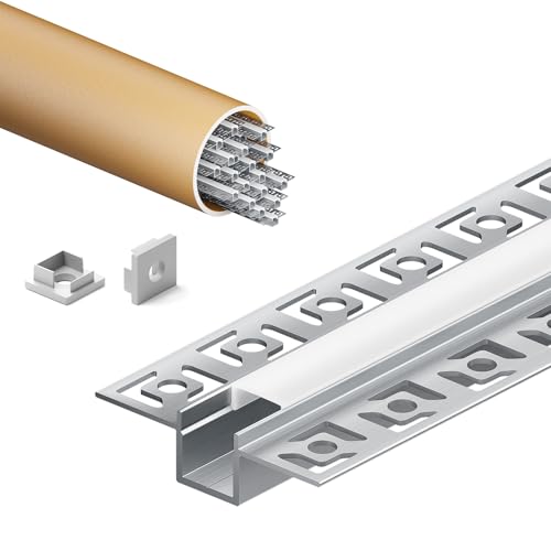 KOSOOM 20 Stück LED Profil für 12mm LED Streifen, Trockenbau-Profil 2m mit opakem Diffusorabdeckung, Größe 15,4 x 14,9 mm, Flügelbreite 55,5 mm KOSOOM 20 Stück LED Profil für 12mm LED Streifen, Trockenbau-Profil 2m mit opakem Diffusorabdeckung, Größe 15,4 x 14,9 mm, Flügelbreite 55,5 mm von KOSOOM