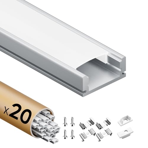 KOSOOM 20 x 2 m LED Profile, mit undurchsichtiger Abdeckung (40 m), Aluminium profiles Maße 17,4 mm x 7 mm – maximale Breite des LED-Streifens 12,4 mm von KOSOOM