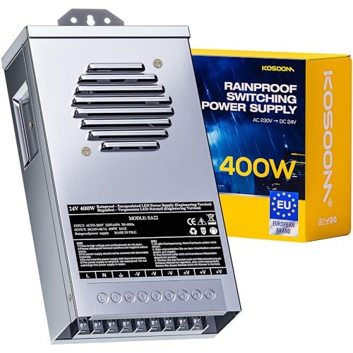 KOSOOM 24v Netzteil Trafo 16,7A 400W – Schaltnetzteil 200-240V auf 24V, IP44 LED Transformator für LED Streifen, Lampen, CCTV Kamera, 3D Drucker, Motor, Pumpe, Industriegeräte KOSOOM 24v Netzteil Trafo 16,7A 400W – Schaltnetzteil 200-240V auf 24V, IP44 LED Transformator für LED Streifen, Lampen, CCTV Kamera, 3D Drucker, Motor, Pumpe, Industriegeräte von KOSOOM