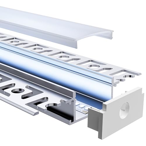 KOSOOM 28 x LED Aluminium Profil 2m U-Form – Trockenbauprofil mit Diffusor Abdeckung – Aluprofil für 20,2 mm breite LED Streifen – Led Schiene 2m für Gipskarton & Decke für lineare Beleuchtung von KOSOOM