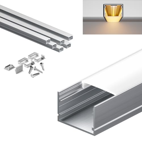 KOSOOM 6 Stück LED Unterputz Profil 2m LED Profil, Größe 30mm x 20mm, ausgestattet mit PC Diffusorabdeckung, geeignet für Streifen kleiner als 25mm von KOSOOM