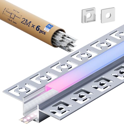 KOSOOM 6 x LED Trockenbauprofil 2 Meter, matte Abdeckung, LED Profil Maße 15,4 mm (Lamellen 55,5 mm) x 14,9 mm, Unterputzprofil Led-Streifen mit einer Breite von 12,9 mm oder weniger KOSOOM 6 x LED Trockenbauprofil 2 Meter, matte Abdeckung, LED Profil Maße 15,4 mm (Lamellen 55,5 mm) x 14,9 mm, Unterputzprofil Led-Streifen mit einer Breite von 12,9 mm oder weniger von KOSOOM