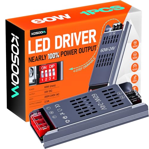 KOSOOM 60W LED Trafo 24V Netzteil Transformator AC 220/230V Leistungsabgabe DC 24V Ausgangsstrom 5A Geeignet für LED Streifen/LED Licht/Display/Schranklicht von KOSOOM