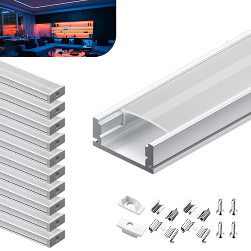 KOSOOM LED Aluminium Profil für LED-Streifen 10 x 1 m Tol 10 m, aluminium Profil ausgestattet mit einem undurchsichtigen Deckel, Größe 17,4 mm x 7 mm Maximale Breite des Streifens 12,4 mm von KOSOOM