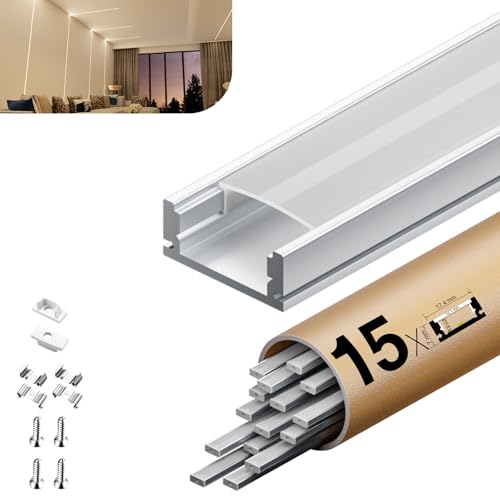 KOSOOM LED Alu Profil für Streifen 2 m x 15 Stück 30 m mit matter PC-Abdeckung Maße 17,4 mm x 7mm LED Profil Unterstützt Streifen mit der Breite kleiner oder gleich 12,4 mm KOSOOM LED Alu Profil für Streifen 2 m x 15 Stück 30 m mit matter PC-Abdeckung Maße 17,4 mm x 7mm LED Profil Unterstützt Streifen mit der Breite kleiner oder gleich 12,4 mm von KOSOOM