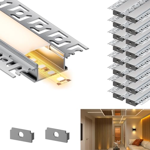 KOSOOM LED Trockenbauprofil 16 Stück x 2 Meter für Led Streifen - Einbauprofil mit matter staubdichter Abdeckung, maximale Breite LED Streifen 20mm, Abmessung 28×13.8mm von KOSOOM