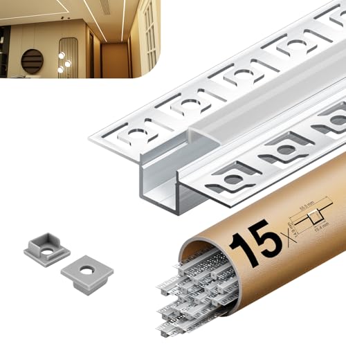 KOSOOM LED Aluminium Profil 2 m x 15 Stück 30 m, Maße 15,4mm x 14,9mm Flügel 55,5 mm Unterstützt LED Streifen der Breite kleiner oder gleich 12,6 mm SA03 von KOSOOM