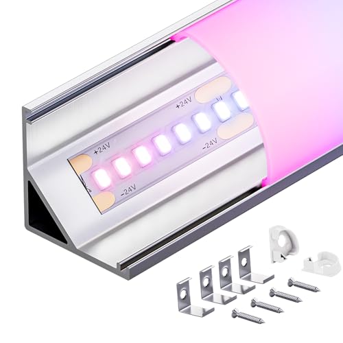 KOSOOM LED Aluminium Profil 2m × 10 Stück – V-Form 90 Grad Eckprofil inkl. Diffusor und Montagehalter – Schiene für Streifen bis 10mm – Ideal als Kanal für Ecken und Kanten von KOSOOM