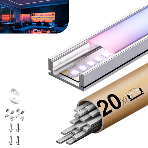 KOSOOM LED Aluminium Profil 2m x 20 Stück mit mattierter PC-Abdeckung U-Form LED-Profil Maße 17,4 mm x 7 mm Profil Unterstützt Streifen der Breite kleiner oder gleich 12,4 mm KOSOOM LED Aluminium Profil 2m x 20 Stück mit mattierter PC-Abdeckung U-Form LED-Profil Maße 17,4 mm x 7 mm Profil Unterstützt Streifen der Breite kleiner oder gleich 12,4 mm von KOSOOM