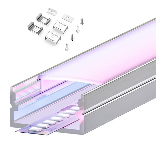 KOSOOM LED Aluminium Profil für LED Streifen, 20 Stück x 2 m Alu Profil mit undurchsichtiger Abdeckung, Maße 19.7 x 10mm - Kompatibel mit LED Streifen Kleiner als 17 mm von KOSOOM