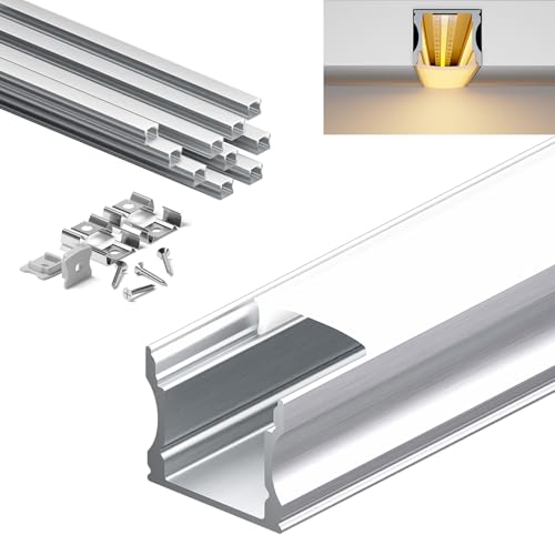 KOSOOM LED Aluminium profil für LED Streifen, 10 Stück × 2 m, mit PC-Diffusorabdeckung, Maße 2000 x 17,2 x 14,4 mm, led profil 2m kompatibel mit LED-Streifen bis 12 mm von KOSOOM