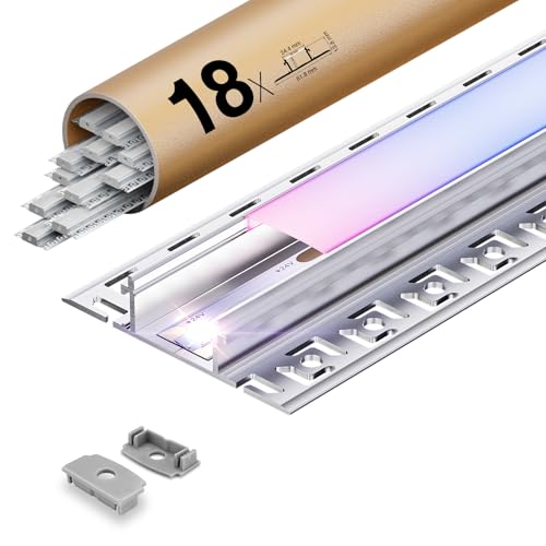 KOSOOM LED Fliesenprofil 2m x 18 Stück, Einfache Montage - LED Profil Flächenbündig für Led Streifen bis 20 mm, inkl. Lichtdiffusor aus PC Endkappen, für Decke, Gipskarton Holz geeignet KOSOOM LED Fliesenprofil 2m x 18 Stück, Einfache Montage - LED Profil Flächenbündig für Led Streifen bis 20 mm, inkl. Lichtdiffusor aus PC Endkappen, für Decke, Gipskarton Holz geeignet von KOSOOM