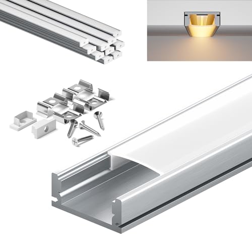 KOSOOM LED Profil 1 m x 10 Stück, ausgestattet mit weißem PC-Abdeckung, Abmessungen 17,4 mm x 7 mm - kompatibel mit LED-Streifen mit einer Breite von weniger als 12,4 mm. von KOSOOM