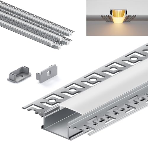 KOSOOM LED Trockenbauprofil 2 m x 5 Stück, undurchsichtige Abdeckung, Größe 28 x 13,8 mm Breite Spitze 64,2 mm, geeignet für Lichtstreifen unter 20,2 mm von KOSOOM