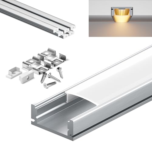 KOSOOM LED Profil 6 x 2 m – Kompatibel mit LED Streifen bis 12 mm Breite – Mit Diffusor – Aluminium Profil Maße 2000 x 17,4 x 7 mm von KOSOOM