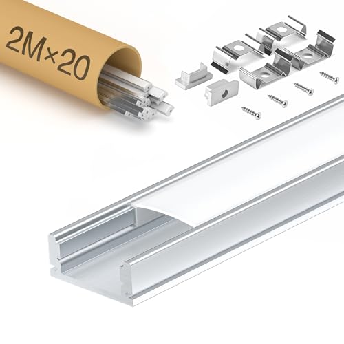 KOSOOM LED Profil Streifen, 20 Stück x 2 m Alu profil mit undurchsichtiger Abdeckung, Maße 17.4 x 7mm - Kompatibel mit LED Streifen kleiner als 12 mm von KOSOOM