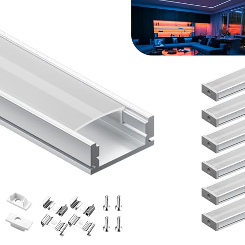 KOSOOM LED Profil für LED-Streifen 6 x 1 m Tol 6 m, led aluminium profil ausgestattet mit einem undurchsichtigen Deckel, Einbauprofil, Größe 17,4 mm x 7 mm Maximale Breite des LED Streifens 12,4 mm von KOSOOM