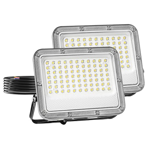 KOSOOM LED Strahler außen Optische Linse 50 W kühles Licht 6500K 5500 Lumen LED Scheinwerfer 230v IP66 Wasserdicht Außenstrahler für Hell Garten Garage Sportplatz Hof Fluter 2 Stück von KOSOOM