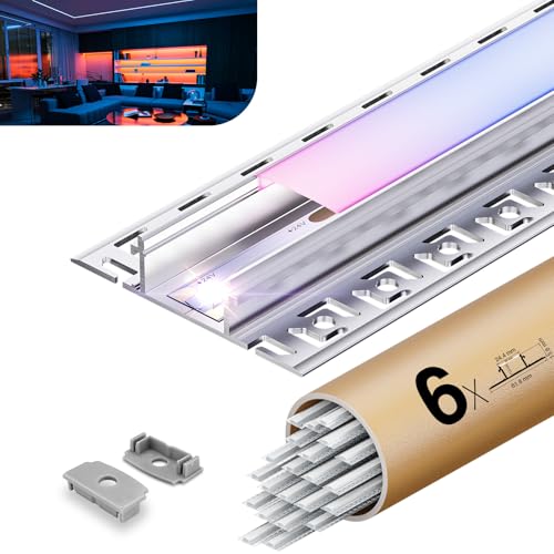 LED Unterputzprofil 2m x 6 Stück ohne Fräsung einfache Montage, LED Fliesenprofil Flächenbündig für Led Streifen bis 20 mm, inkl. Lichtdiffusor aus PC Endkappen für Decke, Gipskarton Holz geeignet LED Unterputzprofil 2m x 6 Stück ohne Fräsung einfache Montage, LED Fliesenprofil Flächenbündig für Led Streifen bis 20 mm, inkl. Lichtdiffusor aus PC Endkappen für Decke, Gipskarton Holz geeignet von KOSOOM