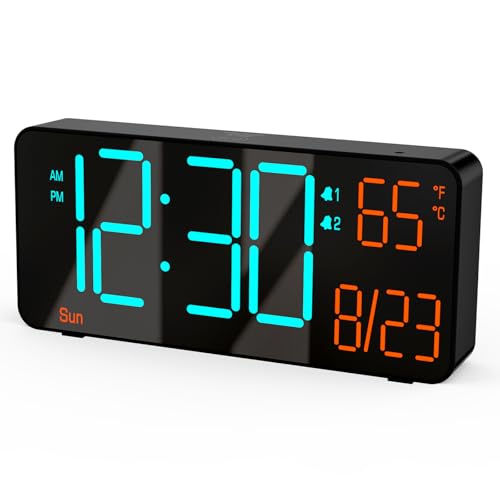 KOSUMOSU 6,7-Zoll Digitale Weckuhr für Schlafzimmer & Wohnzimmer. Automatische Dimmung. Zeigt Datum, Wochentag, Sekunden, Raumtemperatur an. Kleine Version für Klassenzimmer. LED-Weckuhr von KOSUMOSU