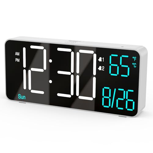 KOSUMOSU Digitale Schlafzimmer - Weckuhr, 6,7 Zoll. Auto - Dimmung. Zeigt Datum, Wochentag, Sekunden oder Raumtemperatur. LED - Weckuhren für Wohnzimmer. Weiße Tischuhren Schlafzimmer von KOSUMOSU