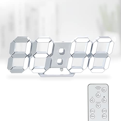 KOSUMOSU Digitaluhr 3D LED Wanduhr 9.7 Zoll, Tischuhr Großes Display Digitale Wanduhr Schreibtischuhr mit Fernbedienung 12/24H Temperatur (Weißes Licht) von KOSUMOSU
