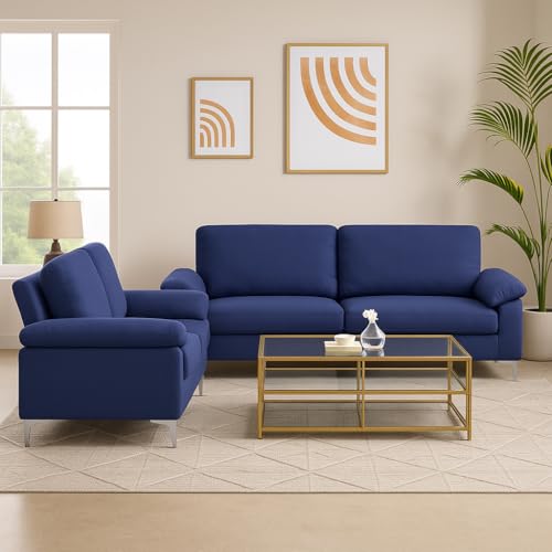 KOSY KOALA Modernes blaues Sofa 3 2 Sitzer Set Stoff mit Chromfüßen - Bequeme Couch mit Kissen für Wohnzimmer, Schlafzimmer oder Büro von KOSY KOALA