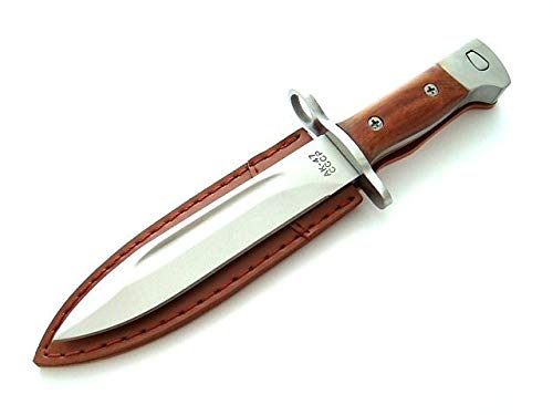 AK CCCP 47 Bajonett Messer mit Holster, Gürtelmesser - Griff aus Holz - scharfes Messer AK47, braun Silber (26cm feststehende Klinge) von KOSxBO
