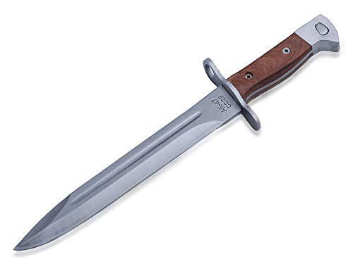 AK CCCP 47 Bajonett Messer mit Holster, Gürtelmesser - Griff aus Holz - scharfes Messer AK47, braun Silber (31cm feststehende Klinge) von KOSxBO