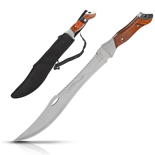 KOSxBO® große Machete mit Säge - Buschmesser - USA Crocodile Dundee Messser - 44,7cm lang - Survival - Freizeitmesser - Outdoor - Jagd - Macheten, braun Silber von KOSxBO