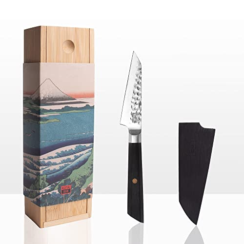 KOTAI Bunka Spickmesser mit Bambus-Saya und Bambusbox | 9-cm-Klinge | von Hand gehämmert und geschärft | japanischer ultrascharfer 440C-Edelstahl von KOTAI